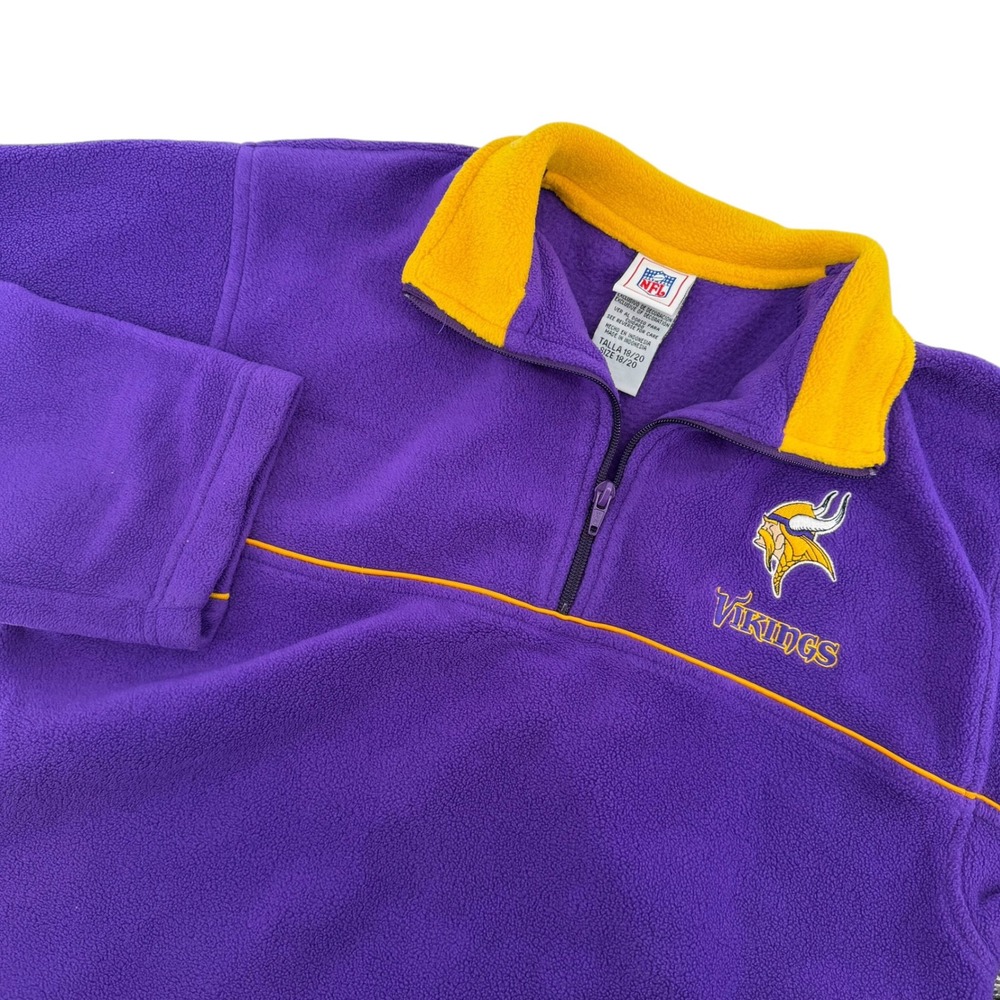 NFL Minnesota Vikings Boys Purple Gold Fleece Quarter Zip Pullover Size 18/20 XL